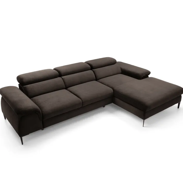 Divano letto regolabile angolare destra 4 posti 288x182cm tessuto marrone Loungey