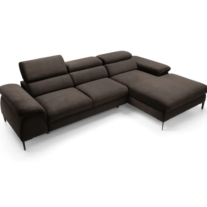 Divano letto regolabile angolare destra 4 posti 288x182cm tessuto marrone Loungey