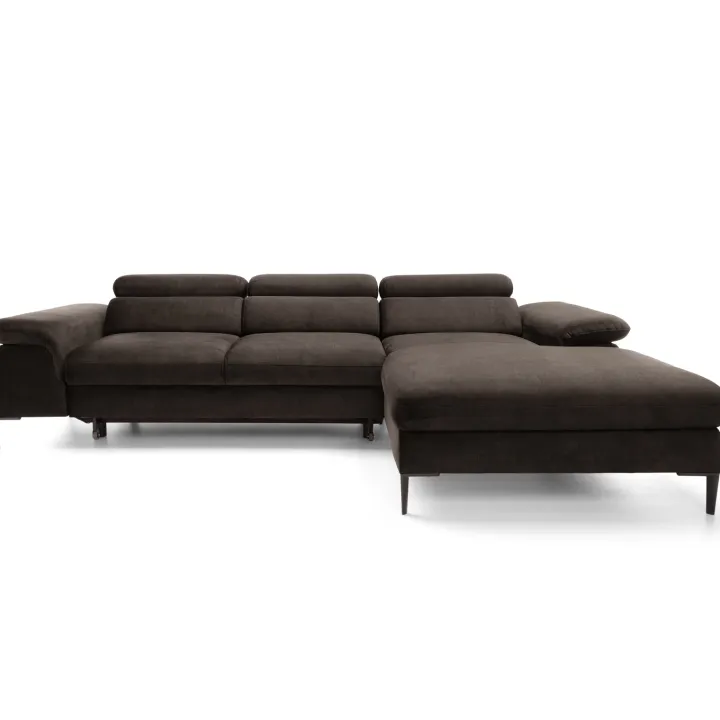 Divano letto regolabile angolare destra 4 posti 288x182cm tessuto marrone Loungey