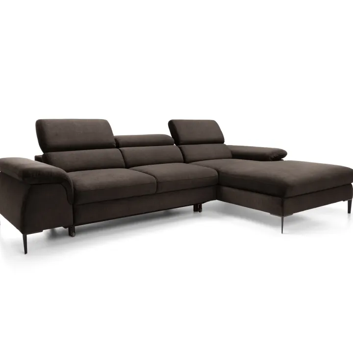 Divano letto regolabile angolare destra 4 posti 288x182cm tessuto marrone Loungey