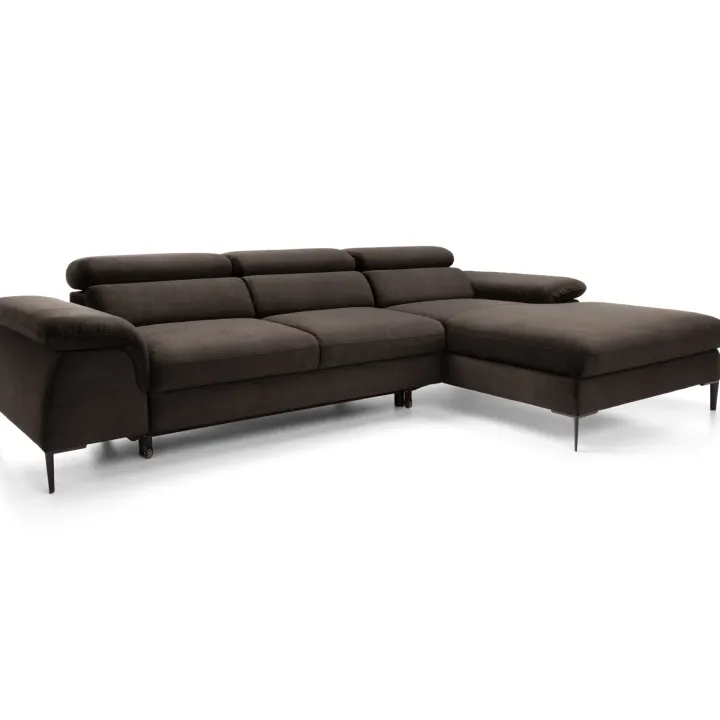 Divano letto regolabile angolare destra 4 posti 288x182cm tessuto marrone Loungey