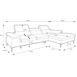 Divano letto regolabile angolare destra 4 posti 288x182cm tessuto marrone Loungey