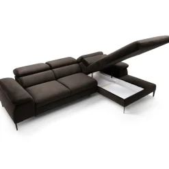 Divano letto regolabile angolare destra 4 posti 288x182cm tessuto marrone Loungey