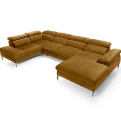 Divano letto regolabile angolare sinistro 5 posti 353x214cm tessuto giallo senape Calmora