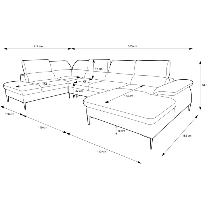 Divano letto regolabile angolare sinistro 5 posti 353x214cm tessuto giallo senape Calmora
