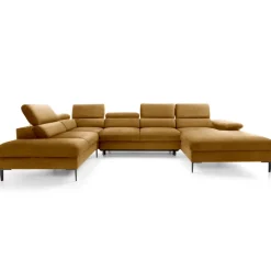 Divano letto regolabile angolare sinistro 5 posti 353x214cm tessuto giallo senape Calmora