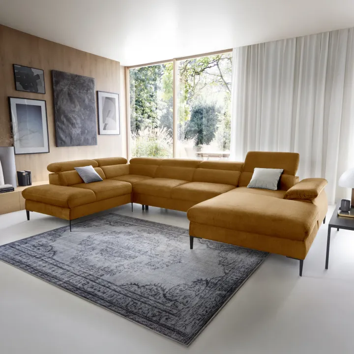 Divano letto regolabile angolare sinistro 5 posti 353x214cm tessuto giallo senape Calmora