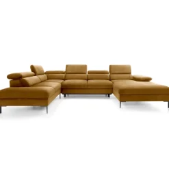 Divano letto regolabile angolare sinistro 5 posti 353x214cm tessuto giallo senape Calmora