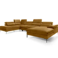 Divano letto regolabile angolare sinistro 5 posti 353x214cm tessuto giallo senape Calmora