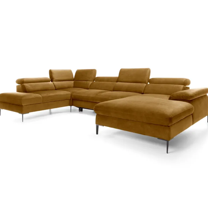 Divano letto regolabile angolare sinistro 5 posti 353x214cm tessuto giallo senape Calmora