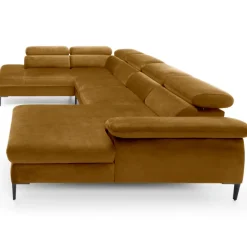 Divano letto regolabile angolare sinistro 5 posti 353x214cm tessuto giallo senape Calmora