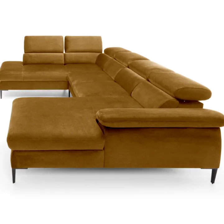 Divano letto regolabile angolare sinistro 5 posti 353x214cm tessuto giallo senape Calmora