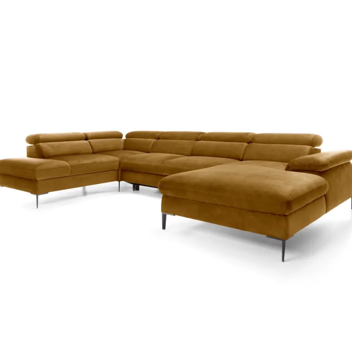 Divano letto regolabile angolare sinistro 5 posti 353x214cm tessuto giallo senape Calmora