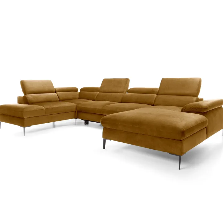Divano letto regolabile angolare sinistro 5 posti 353x214cm tessuto giallo senape Calmora