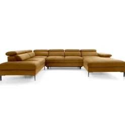 Divano letto regolabile angolare sinistro 5 posti 353x214cm tessuto giallo senape Calmora