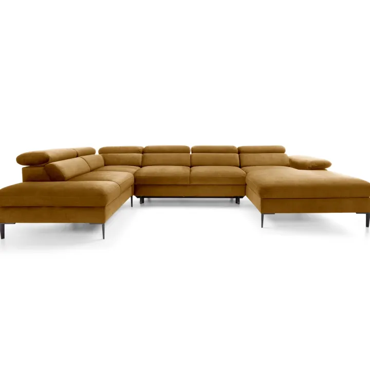 Divano letto regolabile angolare sinistro 5 posti 353x214cm tessuto giallo senape Calmora
