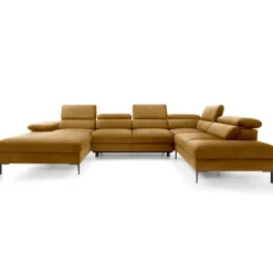 Divano letto regolabile angolare destro 5 posti 353x214cm tessuto giallo senape Calmora