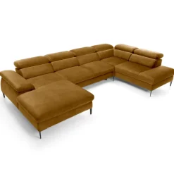 Divano letto regolabile angolare destro 5 posti 353x214cm tessuto giallo senape Calmora