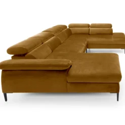 Divano letto regolabile angolare destro 5 posti 353x214cm tessuto giallo senape Calmora