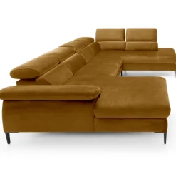Divano letto regolabile angolare destro 5 posti 353x214cm tessuto giallo senape Calmora