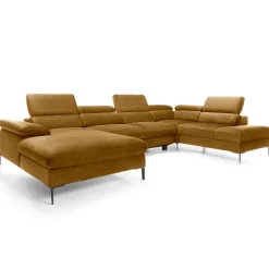 Divano letto regolabile angolare destro 5 posti 353x214cm tessuto giallo senape Calmora