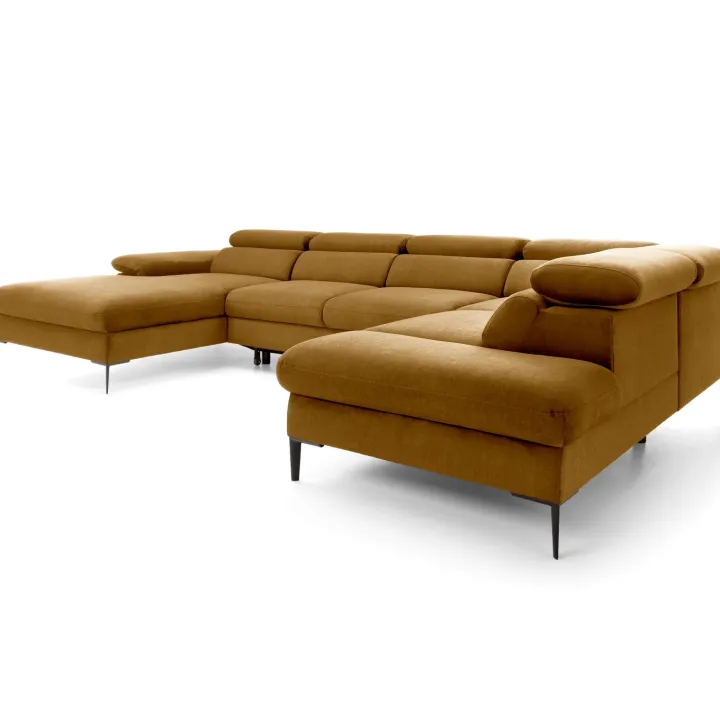 Divano letto regolabile angolare destro 5 posti 353x214cm tessuto giallo senape Calmora