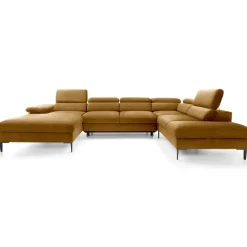 Divano letto regolabile angolare destro 5 posti 353x214cm tessuto giallo senape Calmora