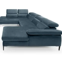 Divano letto regolabile angolare sinistro 5 posti 353x214cm tessuto azzurro Calmora