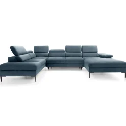 Divano letto regolabile angolare sinistro 5 posti 353x214cm tessuto azzurro Calmora
