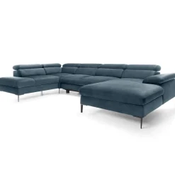 Divano letto regolabile angolare sinistro 5 posti 353x214cm tessuto azzurro Calmora