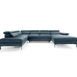 Divano letto regolabile angolare sinistro 5 posti 353x214cm tessuto azzurro Calmora