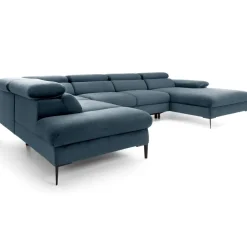 Divano letto regolabile angolare sinistro 5 posti 353x214cm tessuto azzurro Calmora