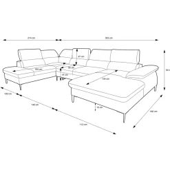 Divano letto regolabile angolare sinistro 5 posti 353x214cm tessuto azzurro Calmora