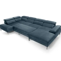Divano letto regolabile angolare sinistro 5 posti 353x214cm tessuto azzurro Calmora