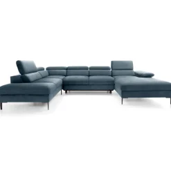 Divano letto regolabile angolare sinistro 5 posti 353x214cm tessuto azzurro Calmora