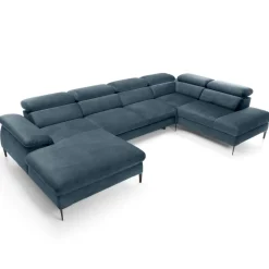 Divano letto regolabile angolare destro 5 posti 353x214cm tessuto azzurro Calmora