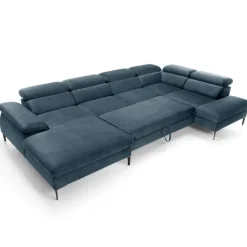 Divano letto regolabile angolare destro 5 posti 353x214cm tessuto azzurro Calmora