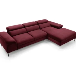 Divano letto regolabile angolare destra 4 posti 288x182cm tessuto rosso bordeaux Loungey