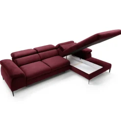 Divano letto regolabile angolare destra 4 posti 288x182cm tessuto rosso bordeaux Loungey