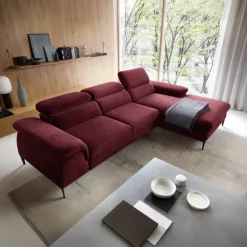 Divano letto regolabile angolare destra 4 posti 288x182cm tessuto rosso bordeaux Loungey