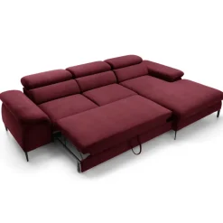 Divano letto regolabile angolare destra 4 posti 288x182cm tessuto rosso bordeaux Loungey