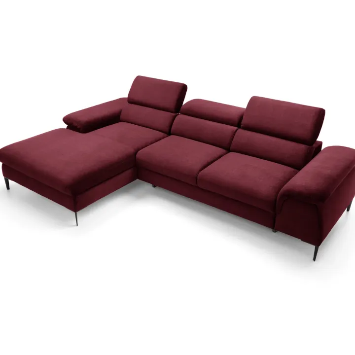 Divano letto regolabile angolare sinistra 4 posti 288x182cm tessuto rosso bordeaux Loungey