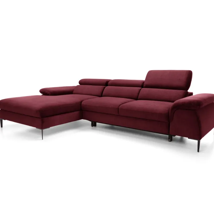 Divano letto regolabile angolare sinistra 4 posti 288x182cm tessuto rosso bordeaux Loungey