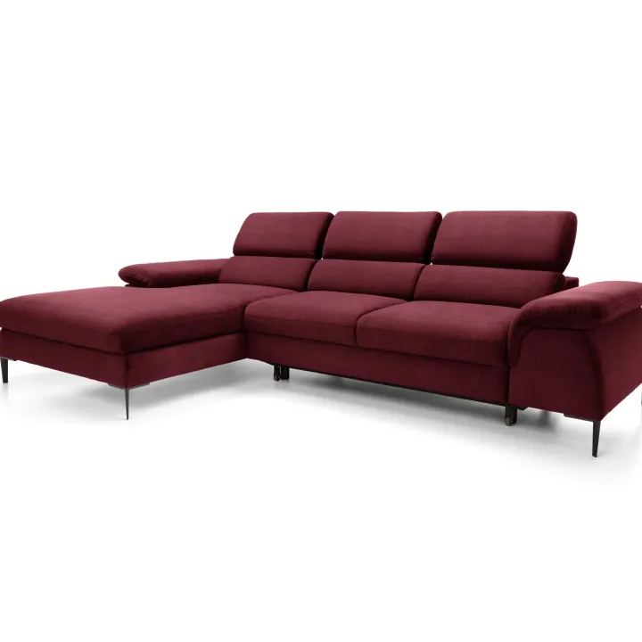 Divano letto regolabile angolare sinistra 4 posti 288x182cm tessuto rosso bordeaux Loungey