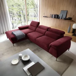Divano letto regolabile angolare sinistra 4 posti 288x182cm tessuto rosso bordeaux Loungey
