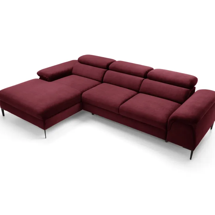 Divano letto regolabile angolare sinistra 4 posti 288x182cm tessuto rosso bordeaux Loungey