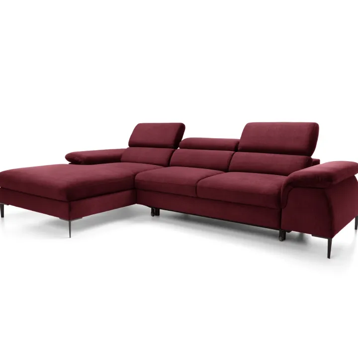 Divano letto regolabile angolare sinistra 4 posti 288x182cm tessuto rosso bordeaux Loungey