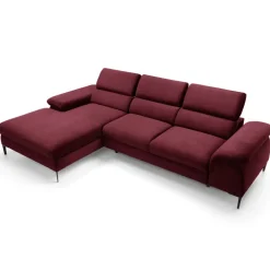 Divano letto regolabile angolare sinistra 4 posti 288x182cm tessuto rosso bordeaux Loungey
