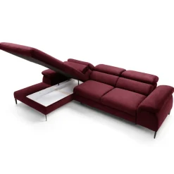 Divano letto regolabile angolare sinistra 4 posti 288x182cm tessuto rosso bordeaux Loungey