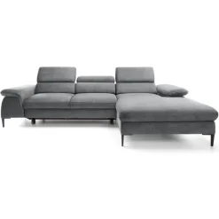 Divano letto regolabile angolare destra 4 posti 288x182cm tessuto grigio chiaro Loungey